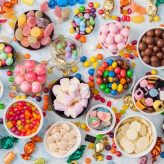 An assortment of different types of candy to highlight what you can and can't eat while wearing braces.