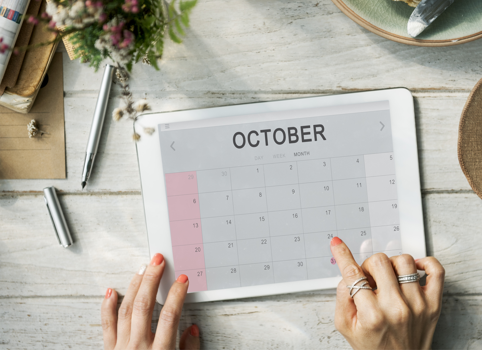 October Monthly Calendar Weekly Date